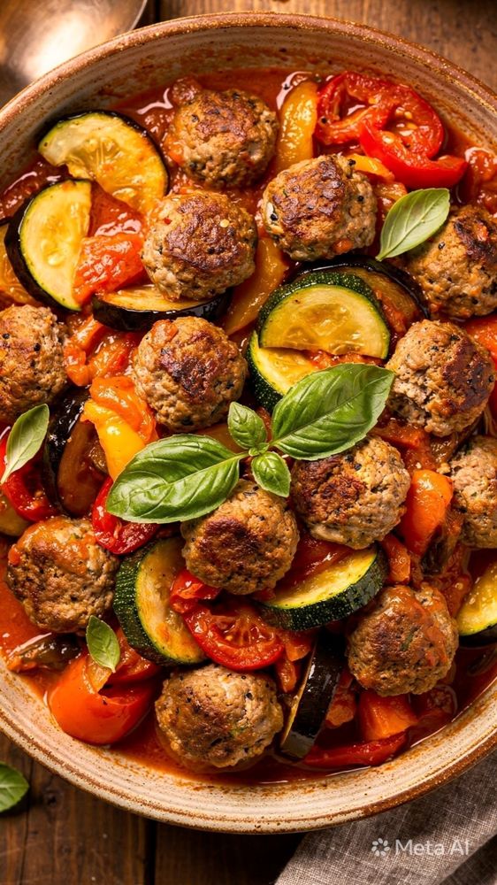 Plat de boulettes et de légumes mijotés